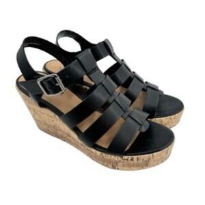 Black faux Leather Wedge Sandals